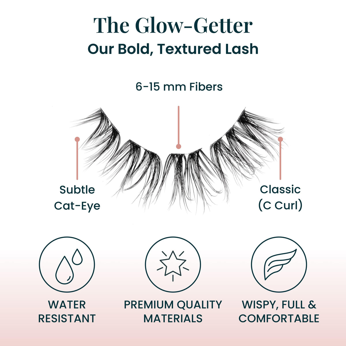 FlutterHabit lashes applied on model demonstrating lifted outer corners and wearable drama