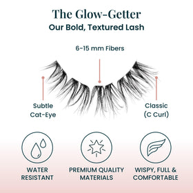 FlutterHabit lashes applied on model demonstrating lifted outer corners and wearable drama