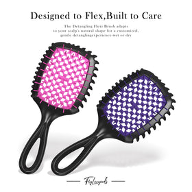 FlyLanyards vented brush with warm air flow demonstration to speed blow-drying and reduce frizz
