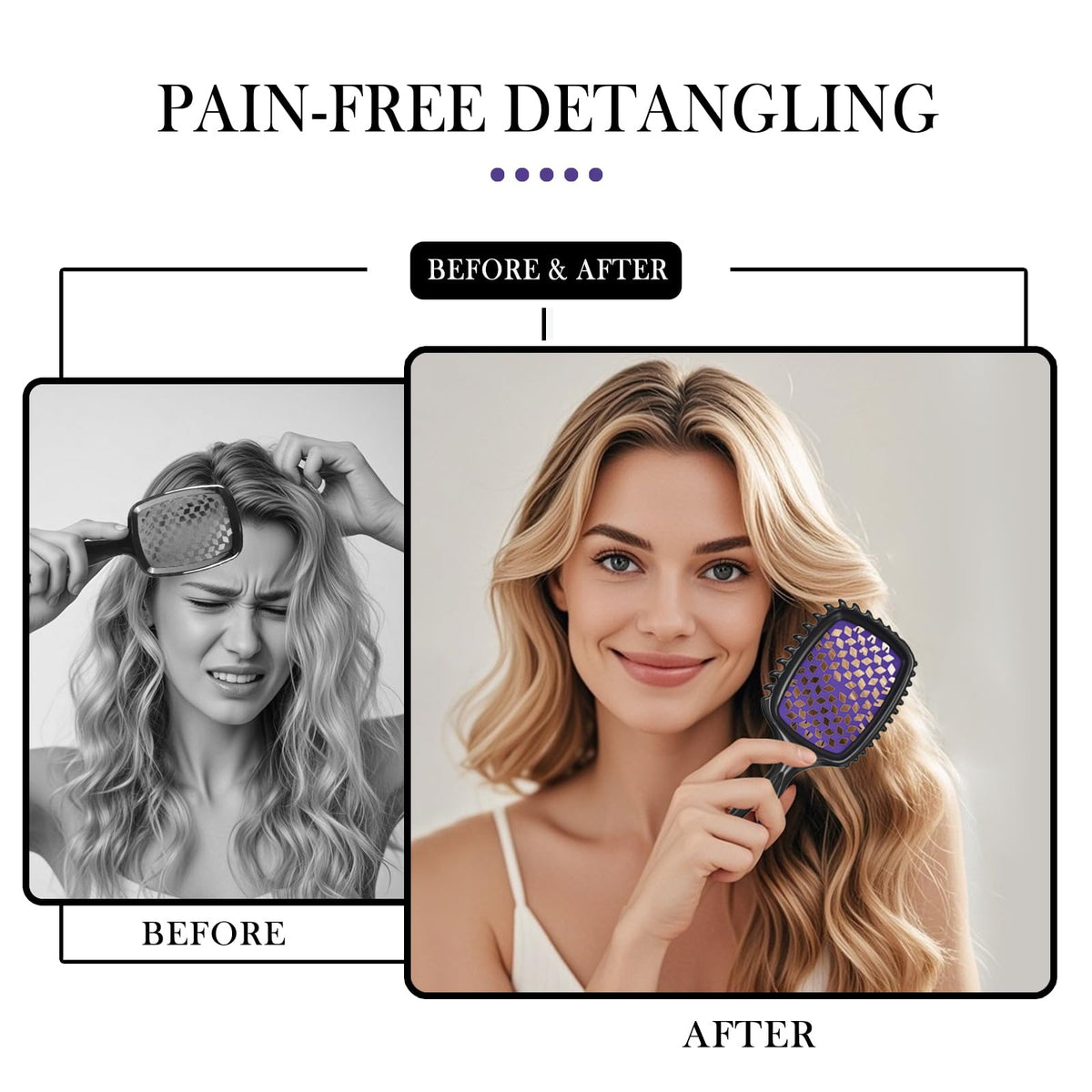 FlyLanyards brush used in shower detangling wet hair with conditioner to reduce knots