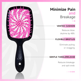 FlyLanyards detangling brush close-up showing vented back and matte grip for gentler brushing