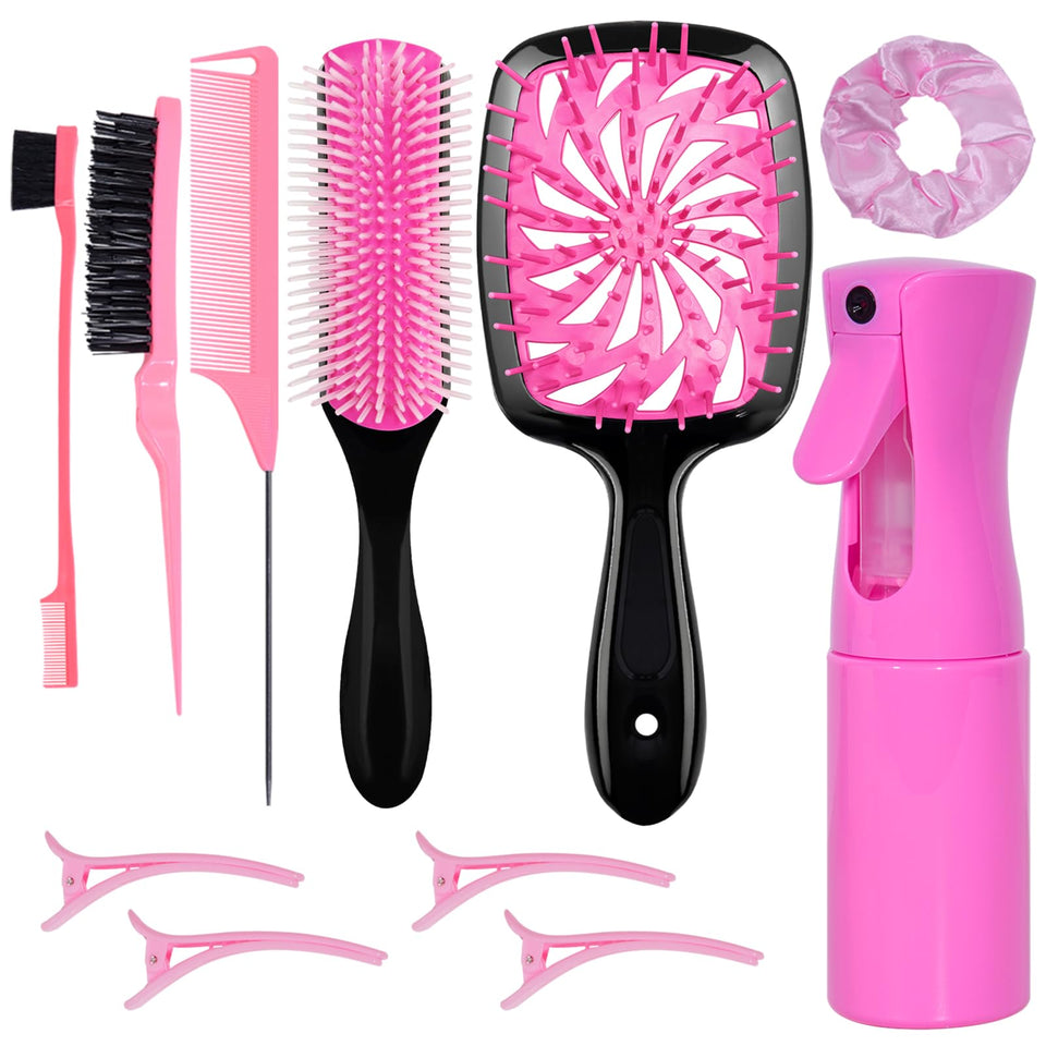 FlyLanyards front view of full 11-piece pink styling kit, ready to use
