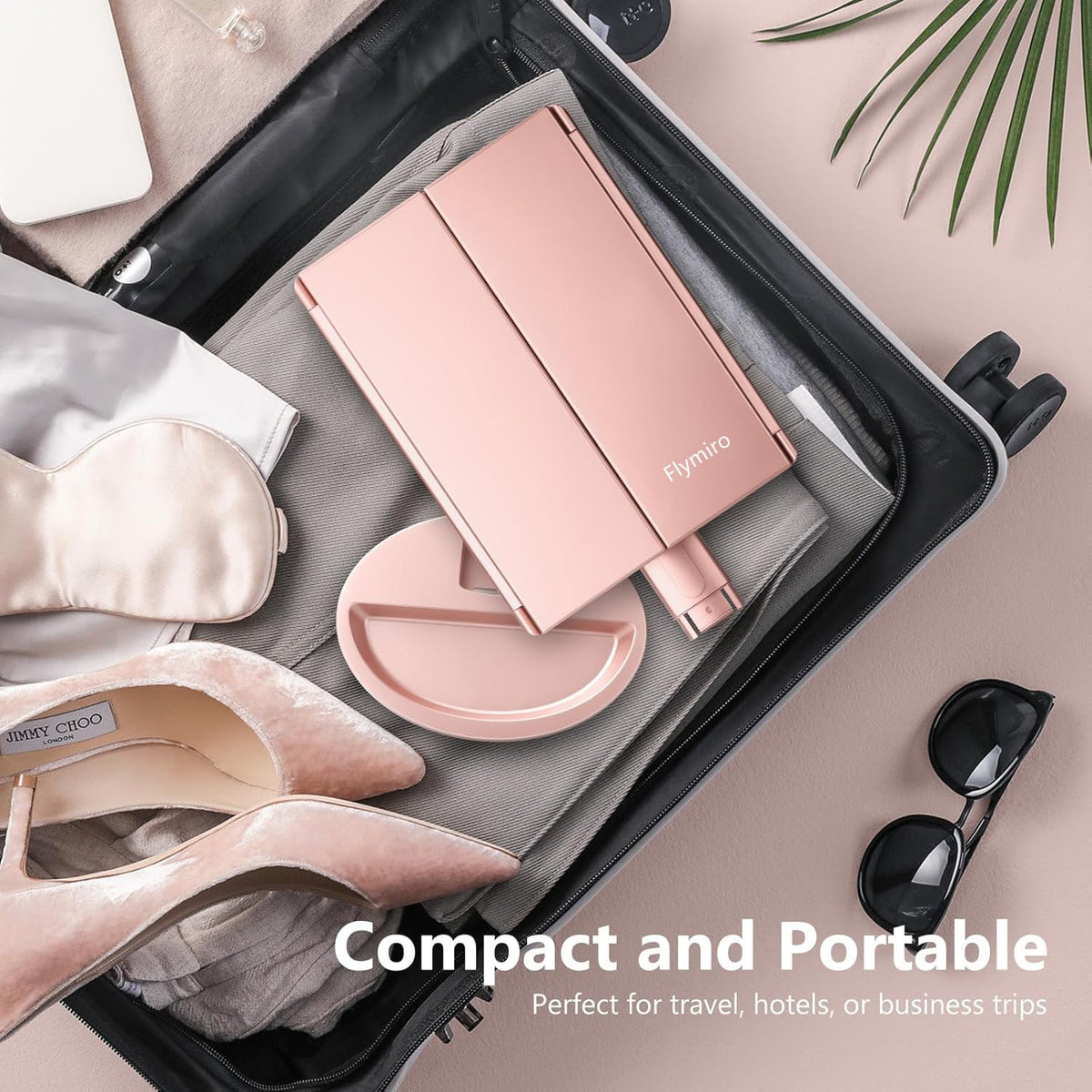 Flymiro placed on vanity styling setup demonstrating real-use lighting benefits