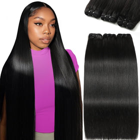FMIDKOU front view of three straight bundles showing full weight and natural black shine