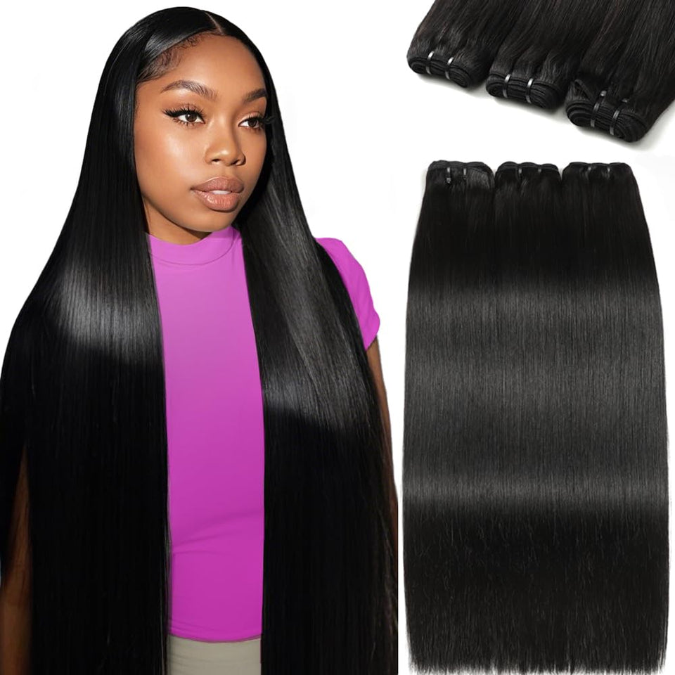 FMIDKOU front view of three straight bundles showing full weight and natural black shine