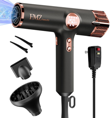 FMZ front view showing compact salon-grade dryer and balanced grip for control