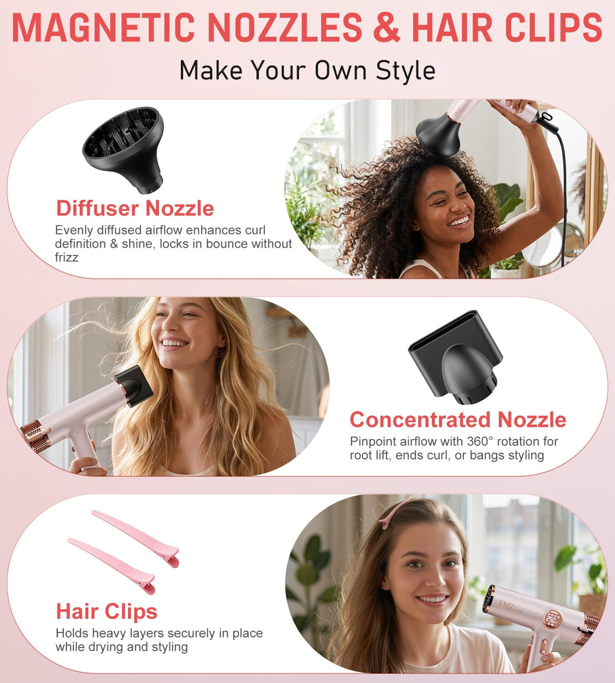 Hand holding FMZ dryer to show lightweight 0.9 lb portability