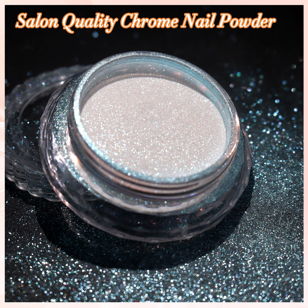 FNNZ applied on false nail tip revealing multichrome oceanic reflection and glossy finish