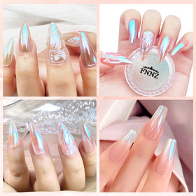 FNNZ artist using applicator to rub Glacier Ocean powder for quick salon-quality results