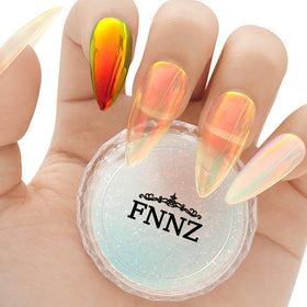 FNNZ jar front view showing Sunset Glow pigment and brand for clear identification and appeal