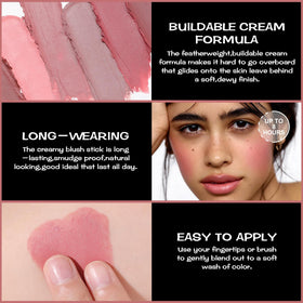 FOCALLURE model applying stick to cheek for quick natural-looking flush