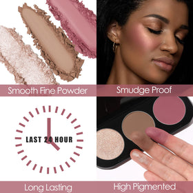 FOCALLURE compact open flatlay with three pans, all-in-one contouring solution