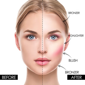 FOCALLURE applied on cheeks demonstrating natural contour and luminous glow