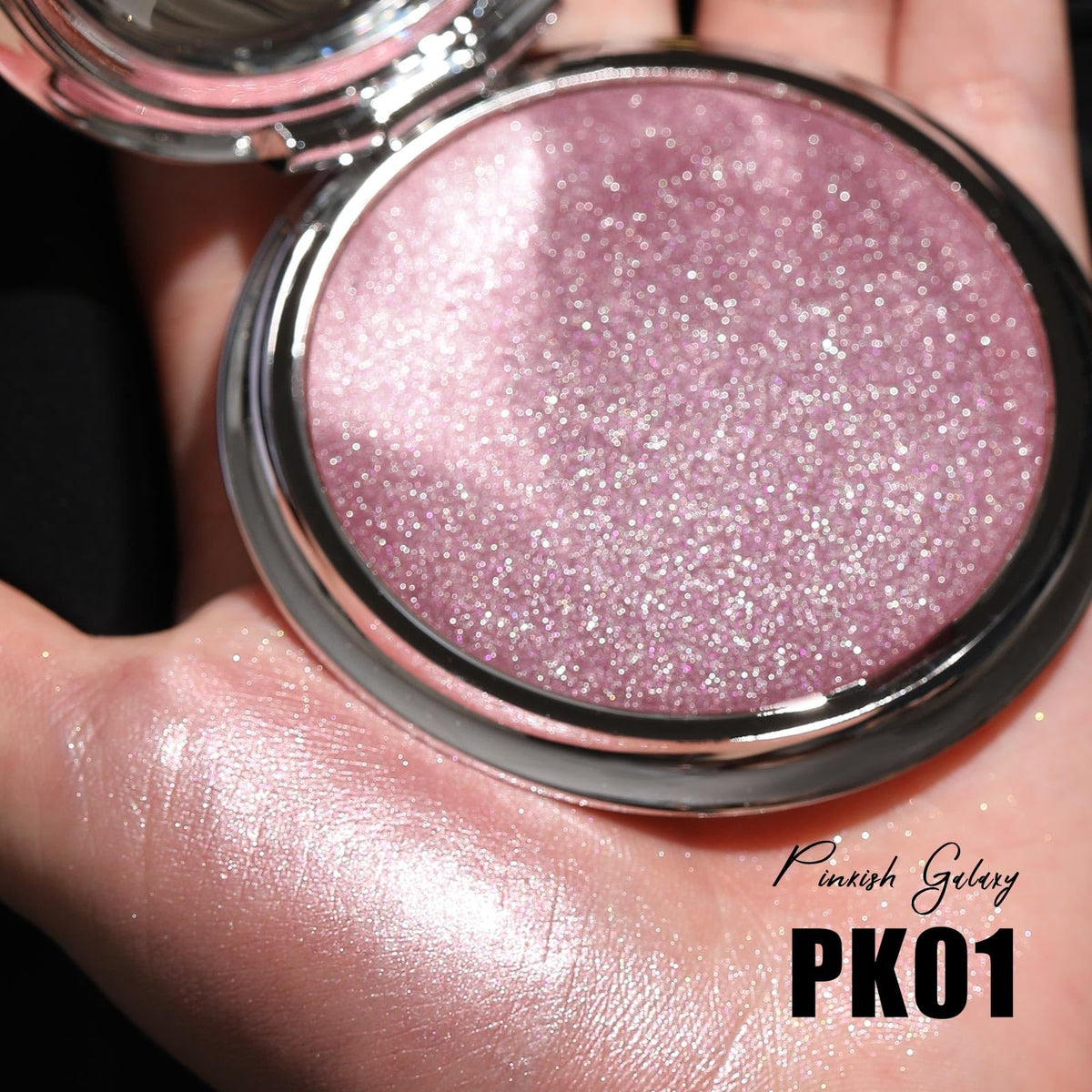 FOCALLURE swatches on forearm demonstrating blendable pinkish glow benefit