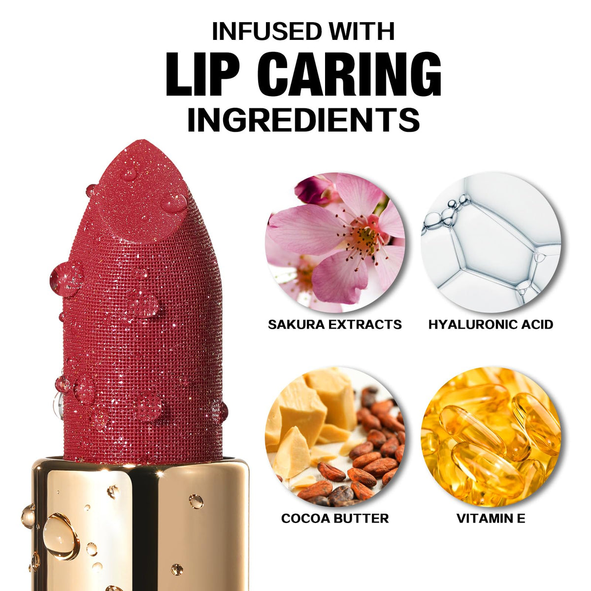 FOCALLURE applied on model lips showing intense pink sparkle and comfortable finish
