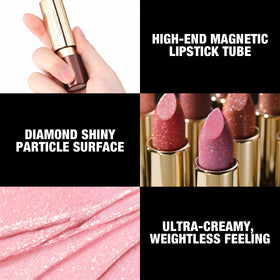 FOCALLURE beside a coin size comparison showing compact lipstick for on-the-go touch-ups