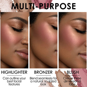 FOCALLURE swatches on arm showing bronzer blush highlighter payoff and buildability