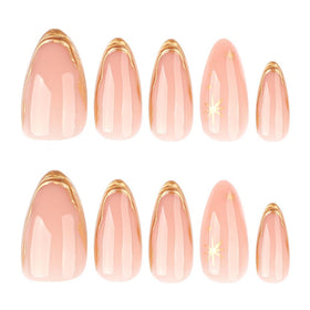 Foccna hand applying press-on nail demonstrating fast five-minute manicure convenience