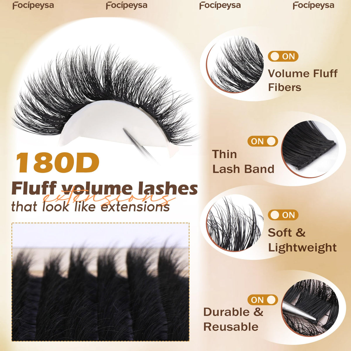 Focipeysa step-by-step application with clusters being placed on lashes