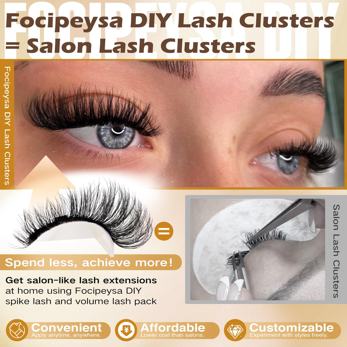 Focipeysa close-up of matte black D-curl clusters showing fluffy texture
