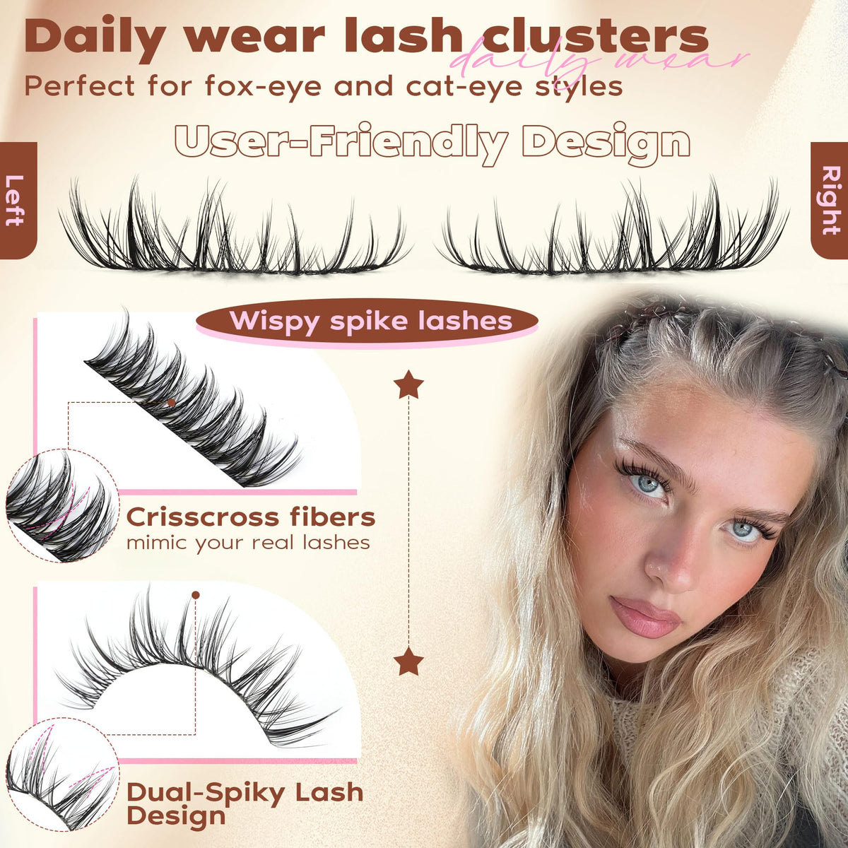 Focipeysa cluster lashes applied on eye showing quick salon finish