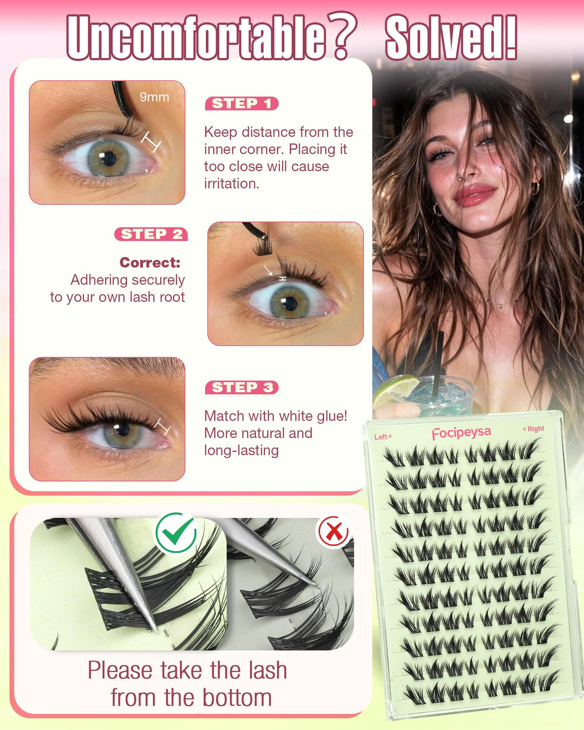 Focipeysa worn on eye demonstrating natural fox-eye lift