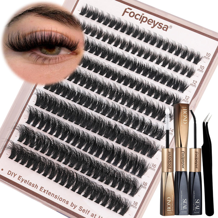 Focipeysa front packaging showing full DIY lash cluster kit and benefits