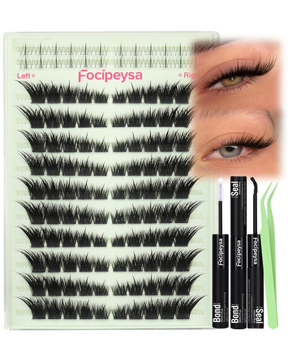 Focipeysa front packaging showing complete fox eye lash clusters kit benefit quick application