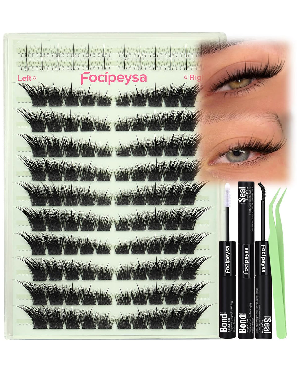 Focipeysa front packaging showing complete fox eye lash clusters kit benefit quick application
