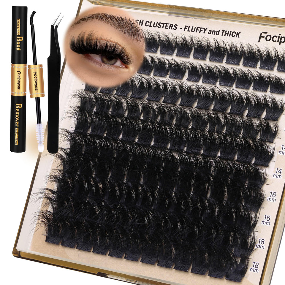 Focipeysa front packaging showing complete eyelash cluster kit and contents