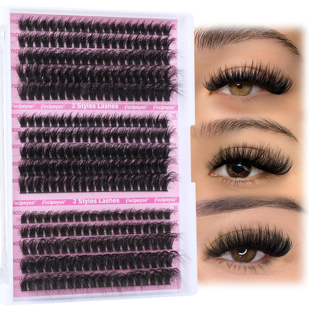 Focipeysa front packaging showing 300pcs kit and mixed lengths, clear product benefit