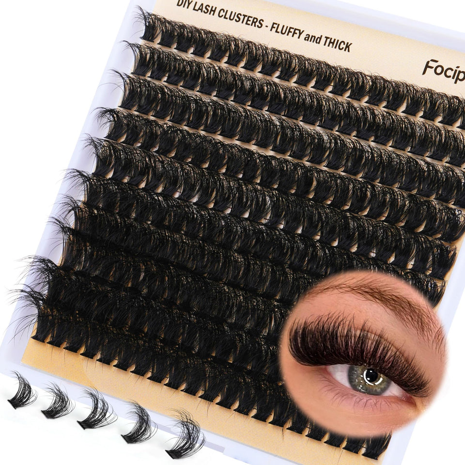 Focipeysa front packaging showing 200pcs DIY lash clusters and product branding for convenience