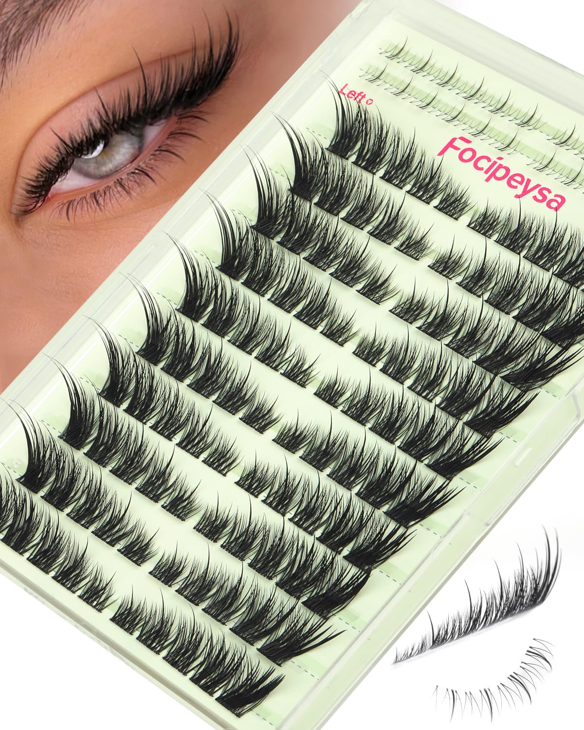 Focipeysa front packaging showing cluster lash set and length range