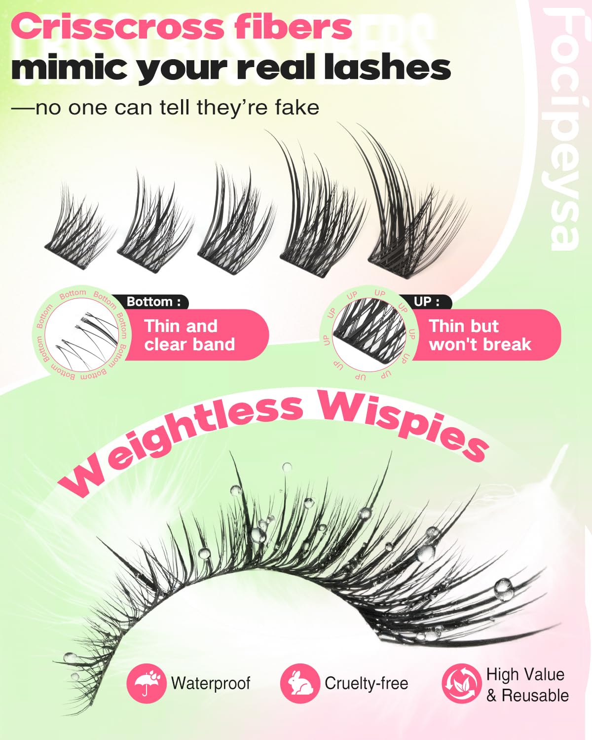 Focipeysa lashes applied during DIY at-home application for quick glam