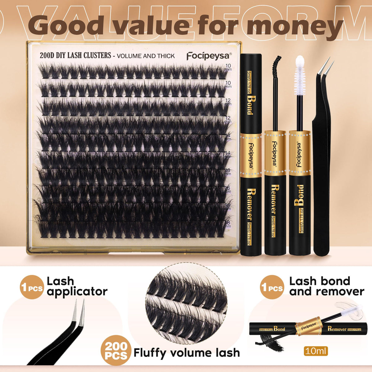 Focipeysa lash cluster held by applicator for easy DIY application