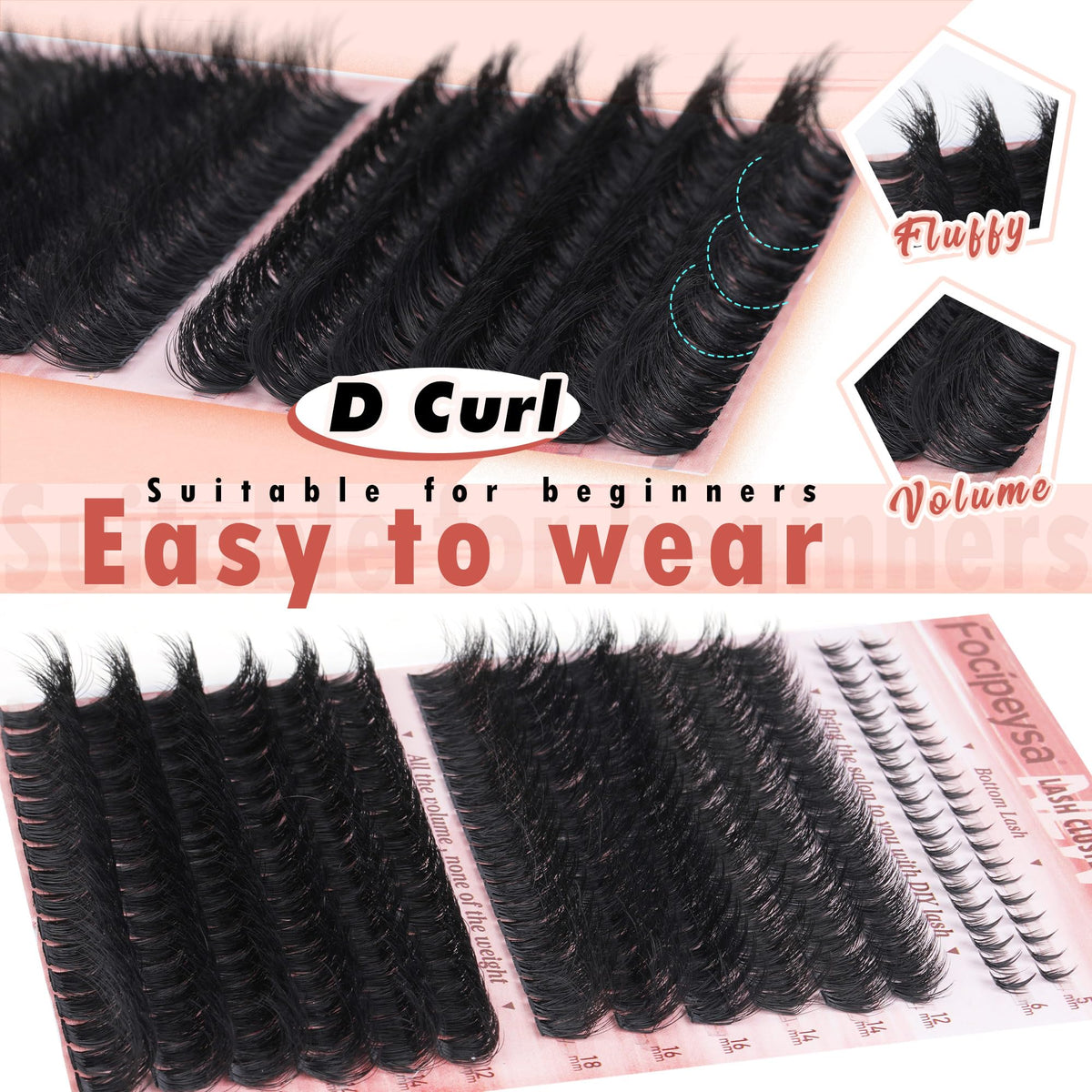 Focipeysa layout of 12–18mm lengths to show layering options and natural blending