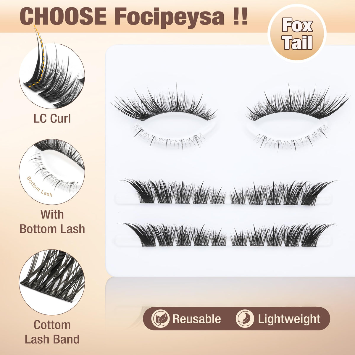 Focipeysa display of 10–18mm mixed lengths for custom shaping