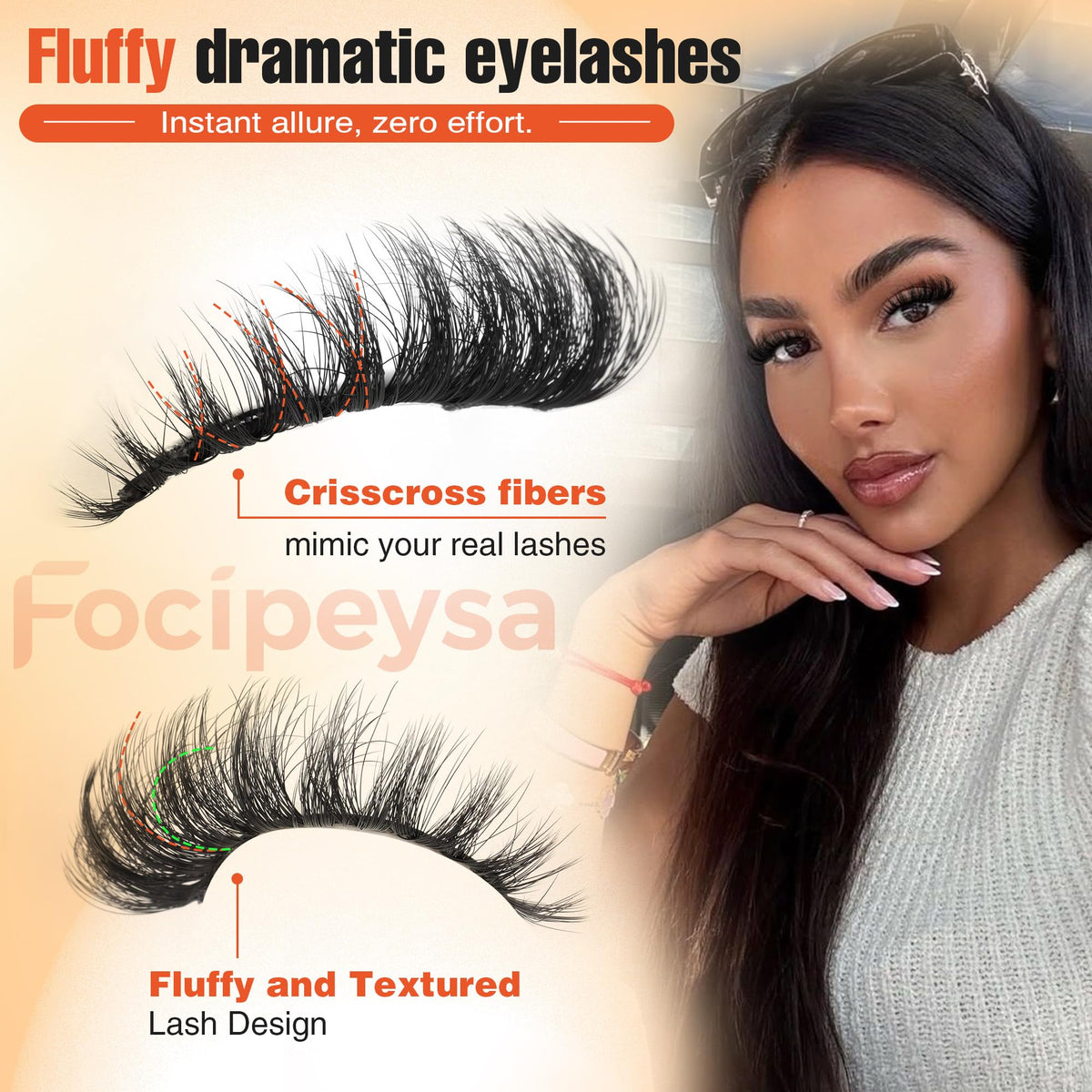 Focipeysa lifestyle photo of evening makeup enhanced by full volume lashes