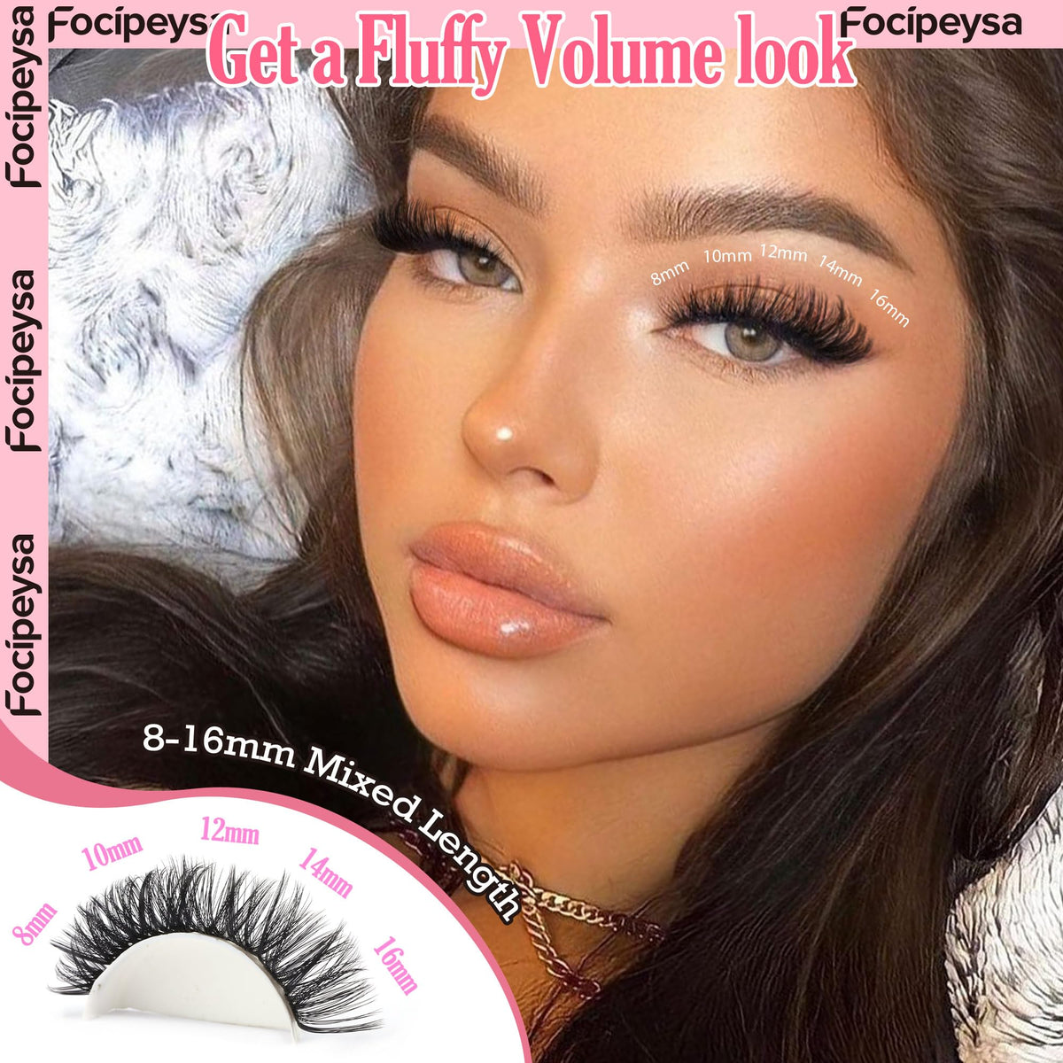 Focipeysa lifestyle model wearing lashes showing natural volume and style