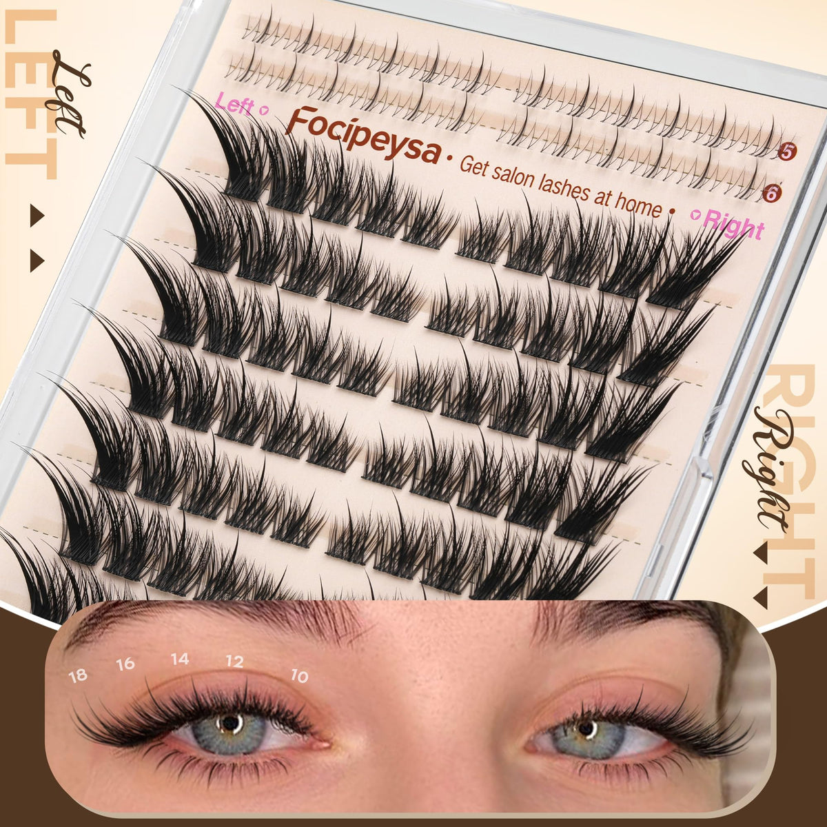 focipeysa model wearing fox-eye clusters showing lifted eye silhouette