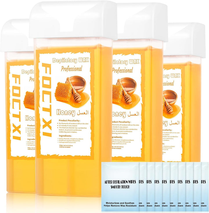 FOCTXI front packaging showing four honey wax cartridges and wipes for convenient refills