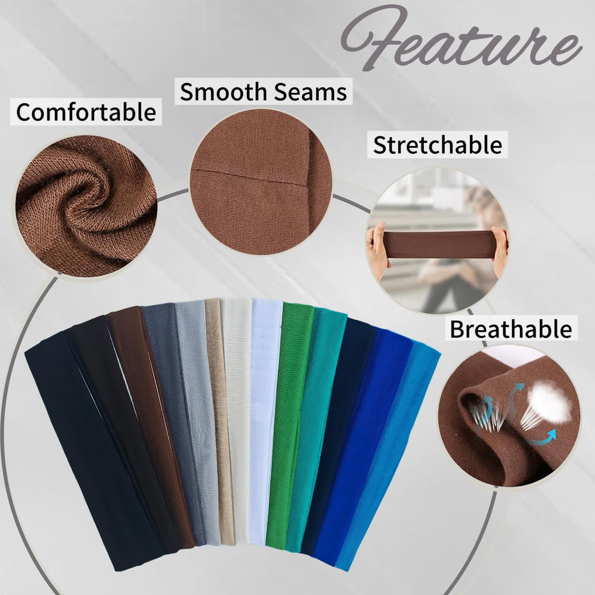 FODALUN color array spread of 25 headbands displaying choices for daily wear