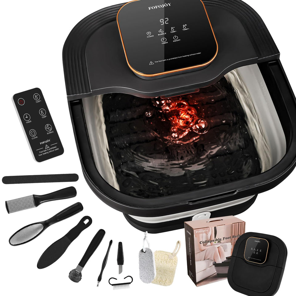 FOFOJÔY front view showing foldable heated foot spa benefits ease