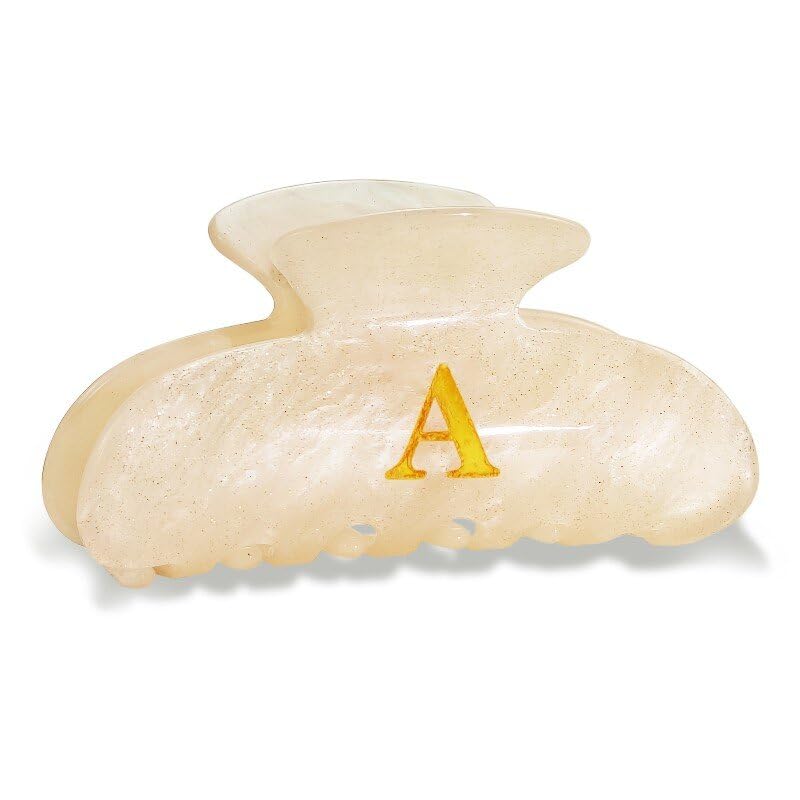 Fohufo Letter A clip front view showing monogram and polished acrylic, stylish everyday accent