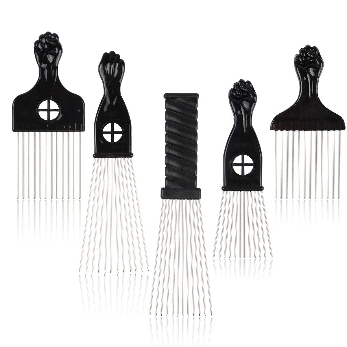 Folansy front view of five black combs showing variety and easy selection