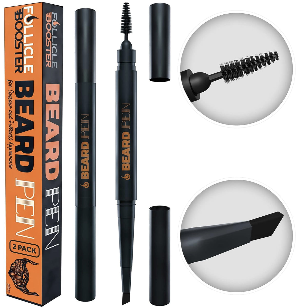 FOLLICLE BOOSTER front packaging showing two black pens and benefits
