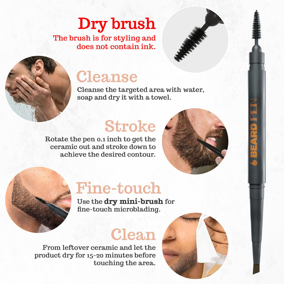FOLLICLE BOOSTER pen in use covering beard patch with realistic result
