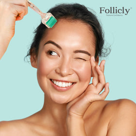Follicly roller used on scalp demonstrating comfortable application and coverage
