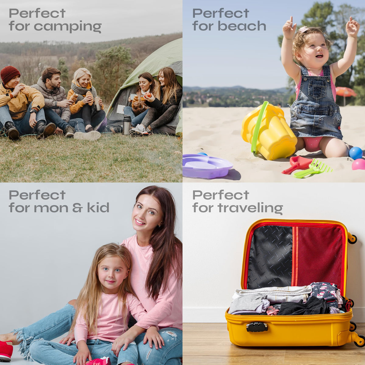 FOMIN family using sheets outdoors showing convenient on-the-go hygiene benefit