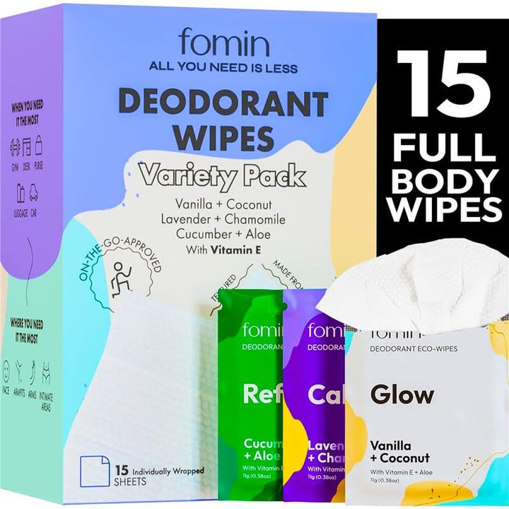 FOMIN front packaging showing variety pack and count, portable freshness